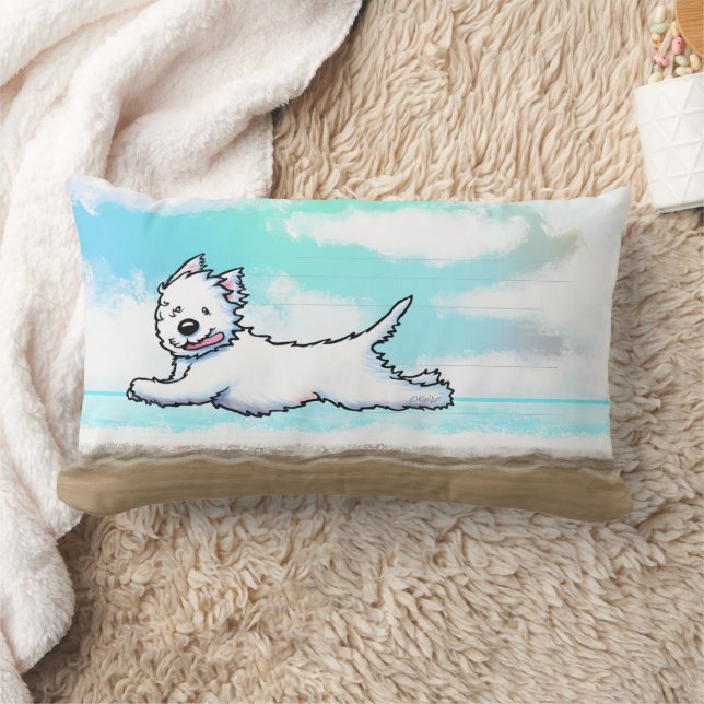Gleeful Running Westie Lumbar Pillow (Blanket)