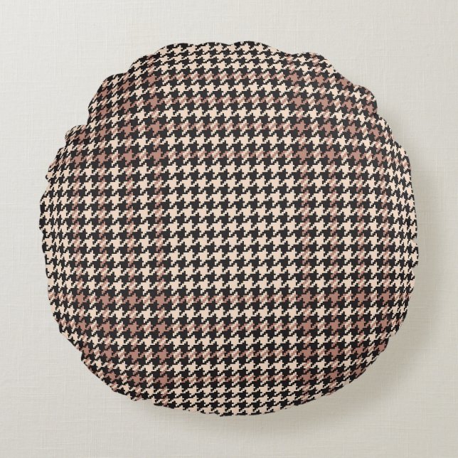 Glen Check Plaid Fashion Print Round Pillow (Front)