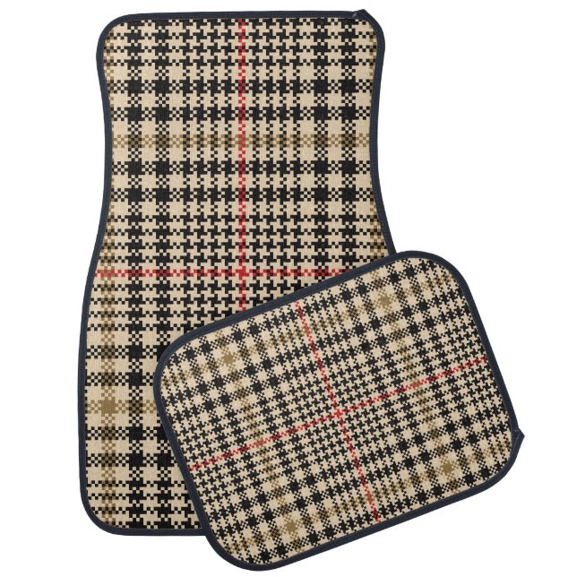 Glen Check Plaid Pixel Art Car Floor Mat (Set)