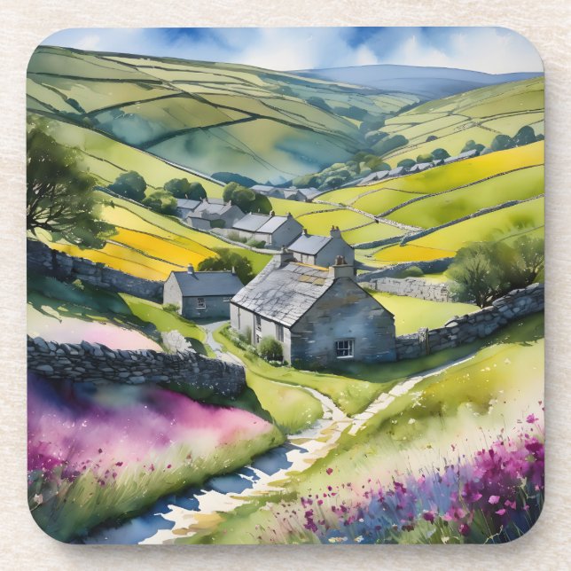 "Glen Garlands" Landscape Yorkshire Dales Scene Beverage Coaster (Front)