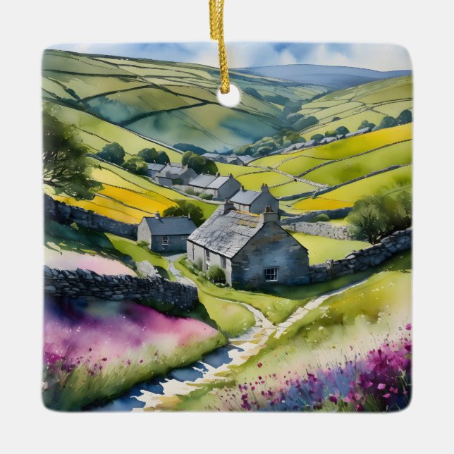 "Glen Garlands" Landscape Yorkshire Dales Scene Ceramic Ornament (Front)