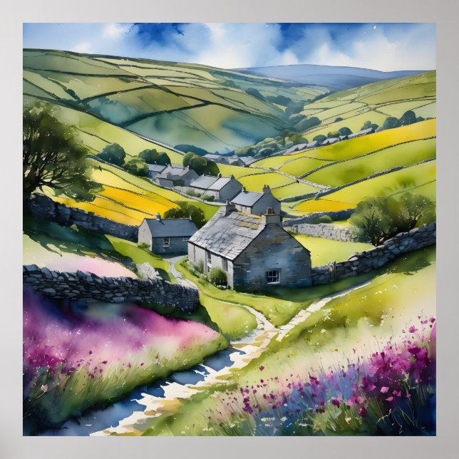 "Glen Garlands" Landscape Yorkshire Dales Scene Poster (Front)