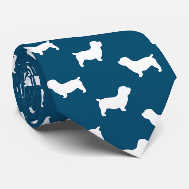 Glen of Imaal Terrier Dog Silhouettes Pattern Blue Neck Tie (Rolled)