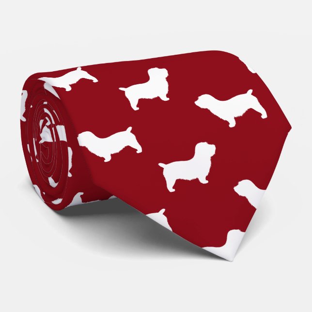 Glen of Imaal Terrier Dog Silhouettes Pattern Red Neck Tie (Rolled)