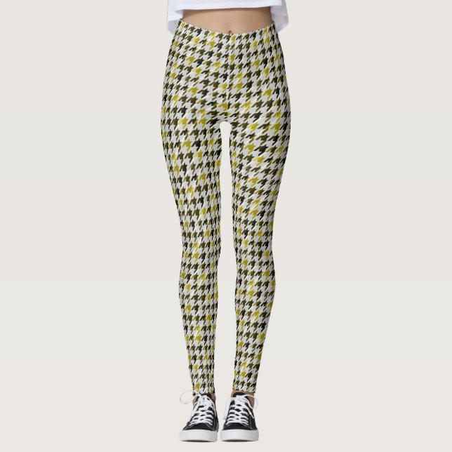 Glen Plaid. Black and mustard. Leggings (Front)