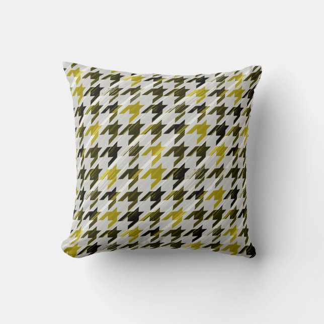 Glen Plaid. Black and mustard. Throw Pillow (Front)