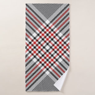 Glen plaid pattern. Black, red, white seamless tar Bath Towel