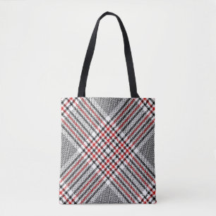 Glen Plaid Red Black Tweed Tote Bag