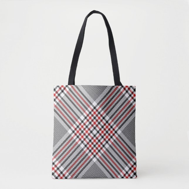 Glen Plaid Red Black Tweed Tote Bag (Front)
