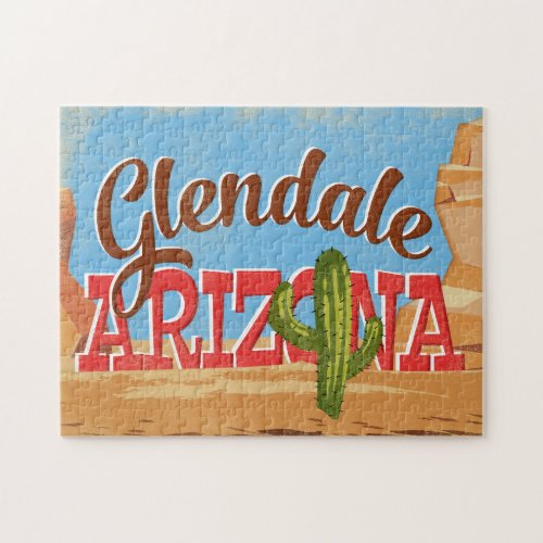Glendale Arizona Cartoon Desert Vintage Travel Jigsaw Puzzle