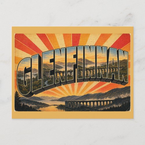 Glenfinnan Viaduct Scotland Vintage Travel Art Postcard