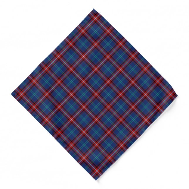 Glenn Clan Tartan Bright Royal Blue Plaid Pattern Bandana (Front)