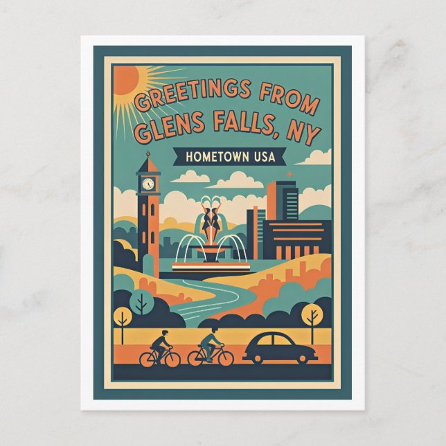 Glens Falls NY Hometown USA Retro Travel Postcard (Front)