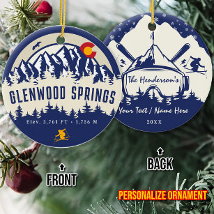Glenwood Springs Colorado Flag Mountain Skiing Ceramic Ornament