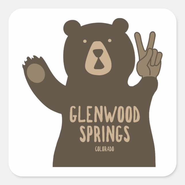 Glenwood Springs Colorado Peace Bear Square Sticker (Front)