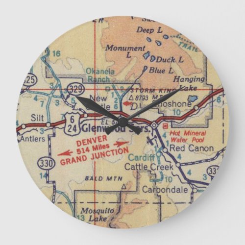 Glenwood Springs Vintage Map Large Clock