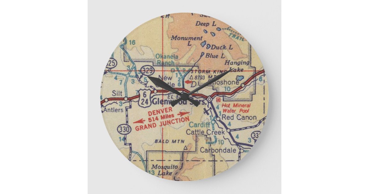 Glenwood Springs Vintage Map Large Clock Zazzle
