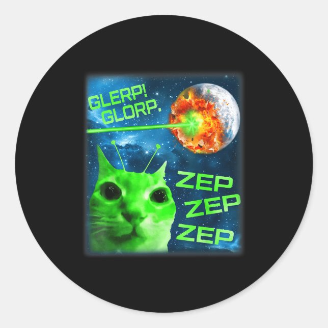 Glerp Glorp Funny Alien Cat Brainrot Meme  Classic Round Sticker (Front)
