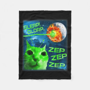Glerp Glorp Funny Alien Cat Brainrot Meme Fleece Blanket