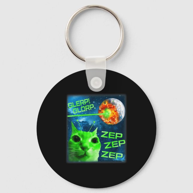 Glerp Glorp Funny Alien Cat Brainrot Meme  Keychain (Front)