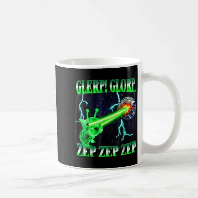 Glerp Glorp Funny Alien Cat Meme Gnarp Cat Silly A Coffee Mug (Right)