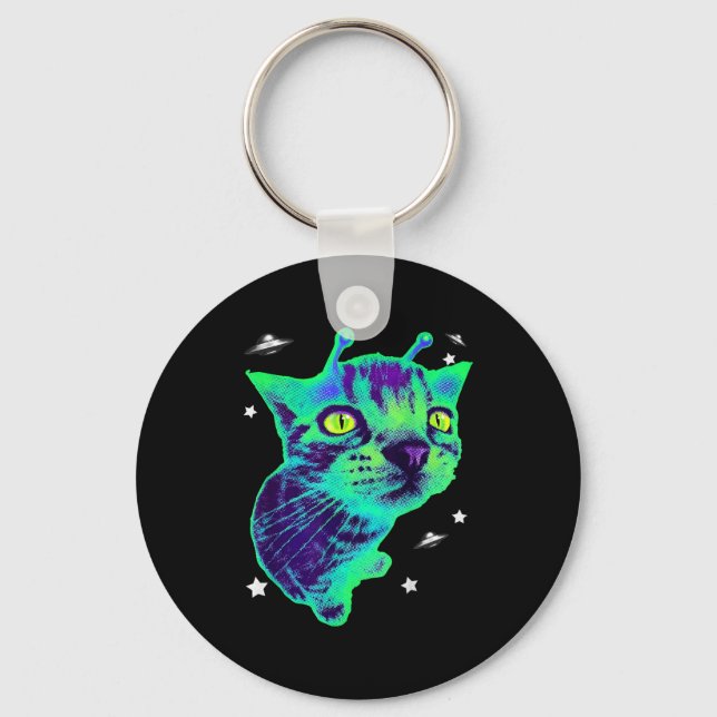 Glerp Glorp Funny Alien Cat Meme Gnarp Cat Silly A Keychain (Front)