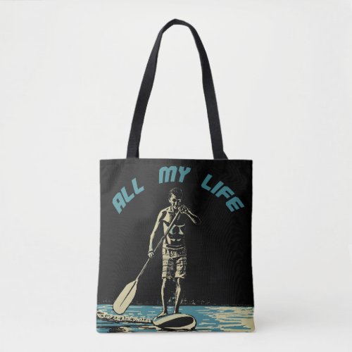 Glide ride and surf on sup paddle board tote bag