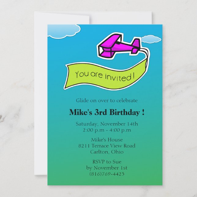 Glider -Birthday Party Invitation (Front)