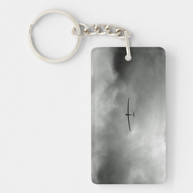 Glider flying in gray sky keychain (Front)
