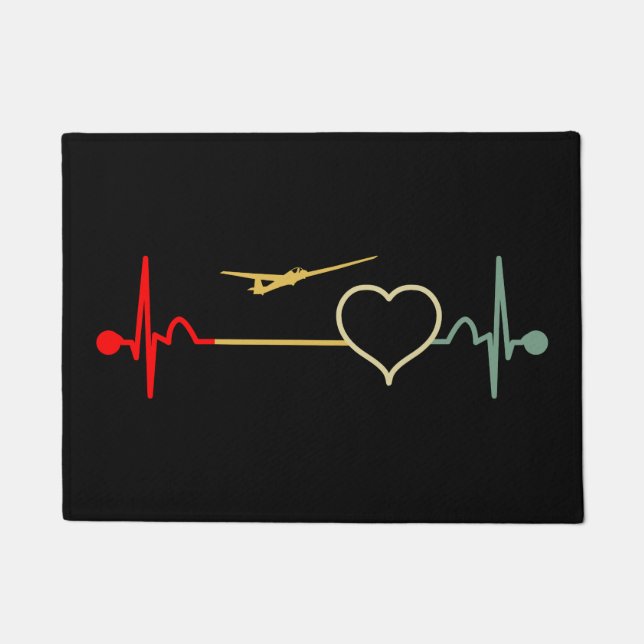 Glider Plane Pilot Heartbeat Retro Doormat (Front)