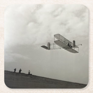 Glider Test Flight Aviation Wright Brothers Square Paper Coaster