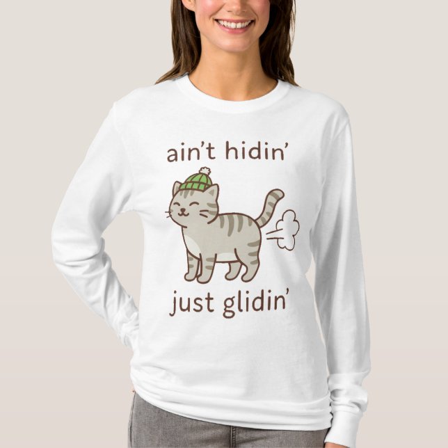 Glidin' Cat in Cozy Beanie T-Shirt (Front)