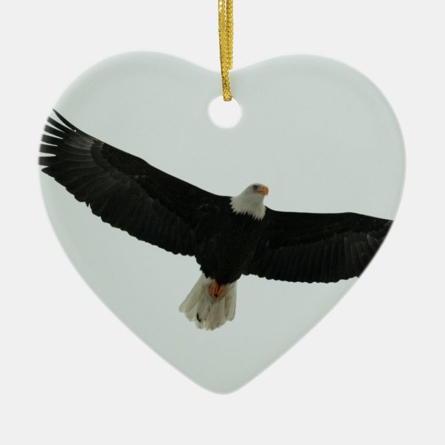 Gliding bald eagle ceramic ornament (Front)