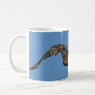 Gliding Great Gray Owl & Blue Sky Wildlife Raptor Coffee Mug