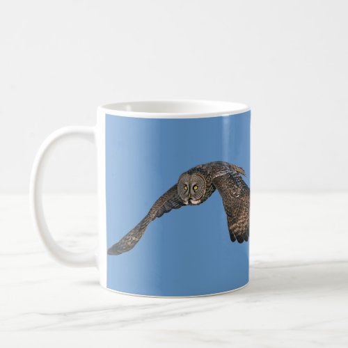 Gliding Great Gray Owl  Blue Sky Wildlife Raptor Coffee Mug