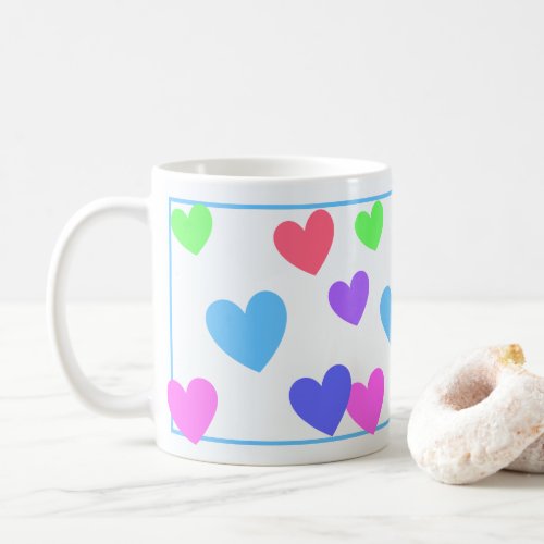 Gliding Hearts _ Assorted Pastel Colors on Blue Coffee Mug