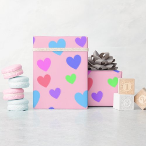 Gliding Hearts _ Assorted Pastel Colors Pink Wrapping Paper