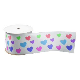 Gliding Hearts - Assorted Pastel Colors Satin Ribbon