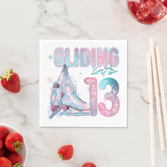 "Gliding into" 13th birthday skating party Napkins (Insitu)