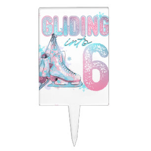 "Gliding into" 6th birthday skating party Cake Topper