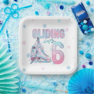 "Gliding into" 6th birthday skating party Paper Plates