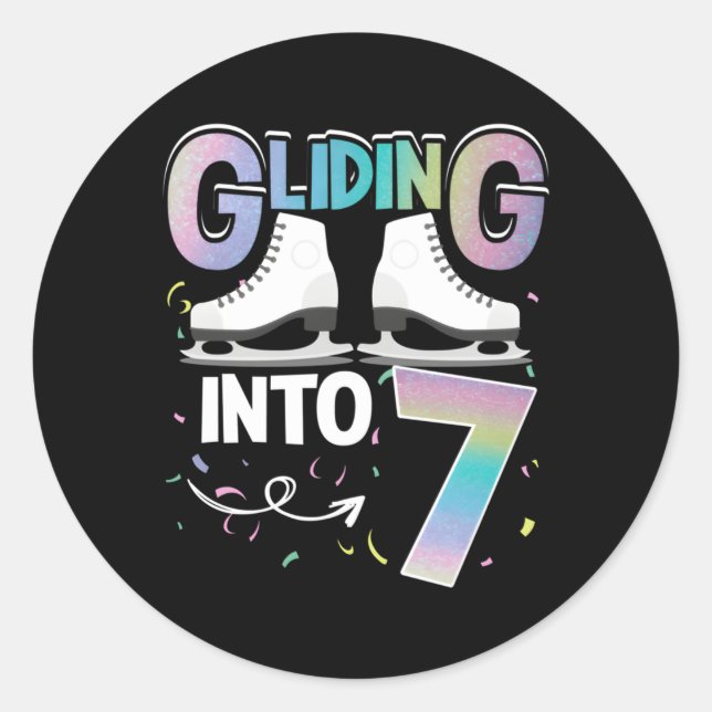 Gliding Into 7 Ice Skating Figure Skating Classic Round Sticker (Front)