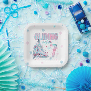 "Gliding into" 7th birthday skating party Paper Plates