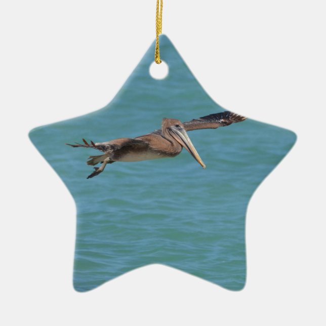 Gliding Pelican Ceramic Ornament (Front)