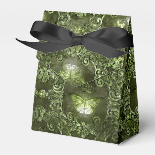 Glimmer Forest Green and Black Vintage Butterfly Favor Boxes