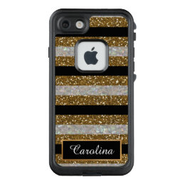 Glimmer Rock, Gold Glitter  Stripes Personalized LifeProof FRĒ iPhone 7 Case