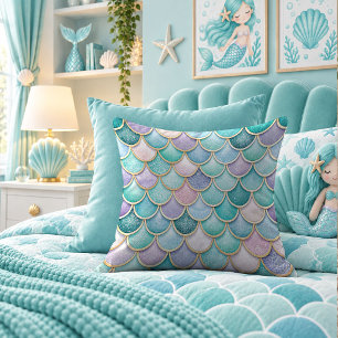 Glimmering Aqua Mermaid Scales Art Throw Pillow