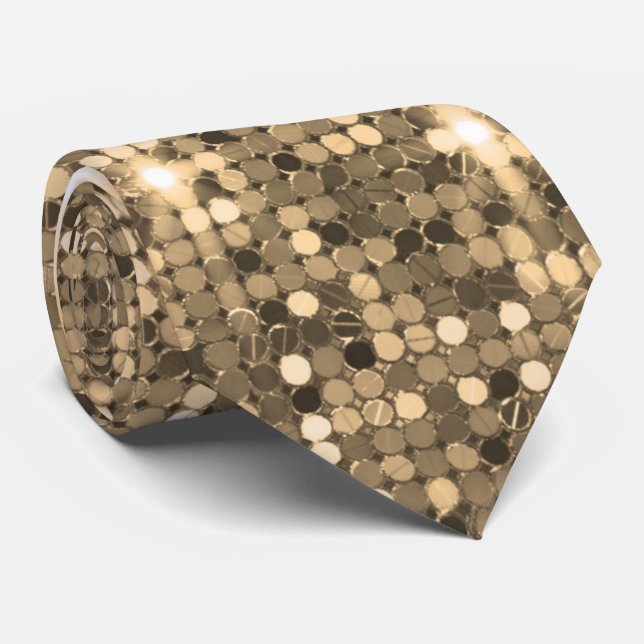 Glimmering Gold Disco Sequin Sparkle Neck Tie (Rolled)