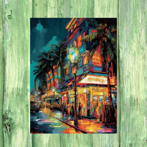 Glimmering Miami Nightscape Foil Poster Print of 