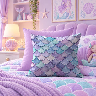 Glimmering Pastel Mermaid Scales Art Throw Pillow